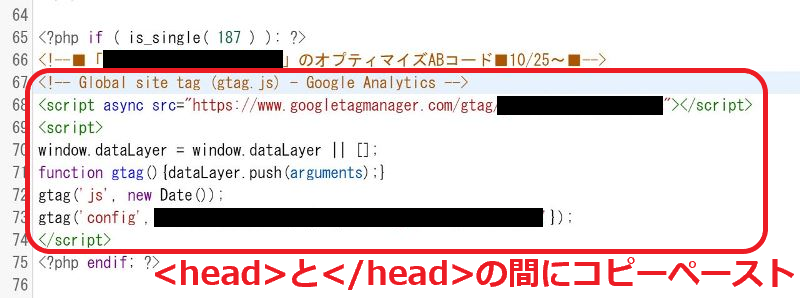 ➉-2 対象サイトの特定ページにのみ読込させるコードをhead下に記述